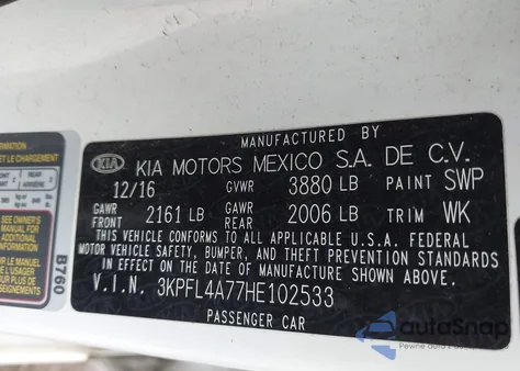 2017 Kia Forte Lx из США, поврежденный, VIN 3KPFL4A77HE102533